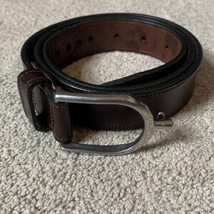 Tory Burch Brown Leather Belt with Silver Buckle